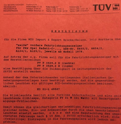 Für opel kadett - für, g/te